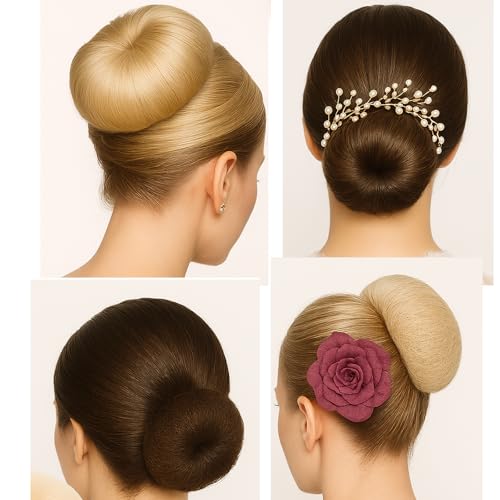 GERILKAI Brown Hair Bun Maker 3-Inch Donut Set with Elastic Bands