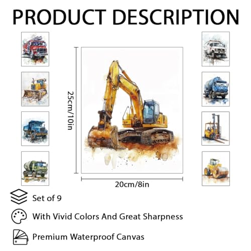 Watercolor Truck Wall Art Set of 9 - Unframed Vehicle Posters