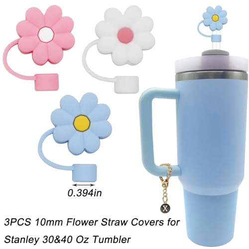 ANDERSE Stanley Cup Accessories Set - Silicone Flower Straw Covers & Letter Charm