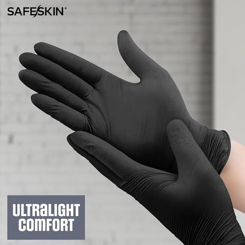 SAFESKIN Ultralight Disposable Nitrile Gloves - Large Black - 100 Count