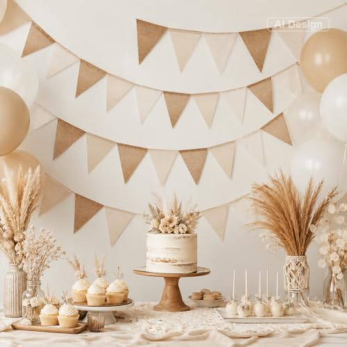 G2PLUS Rustic Burlap Pennant Banner, 39ft Boho Triangle Flag Garland (Brown)