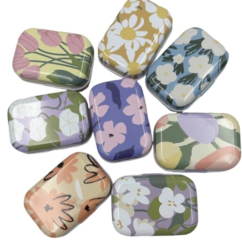 8Pcs Mini Flower Tin Trinket Boxes with Hinged Lids - Floral Storage Tins