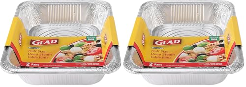 Glad Half Size Deep Aluminum Steam Pans, 2 Count - Heavy Duty Bakeware