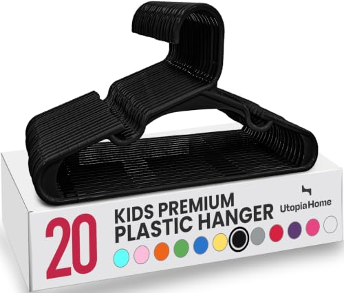 Utopia Home Kids Hangers Pack of 20 - 11.5 Inch Non-Slip Baby Closet Hangers Black