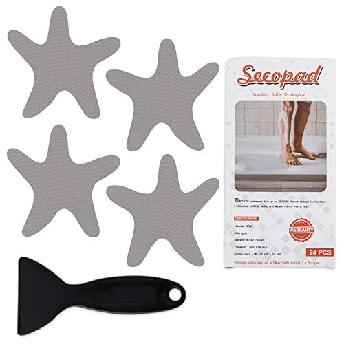 Secopad Starfish Anti-Slip Bathtub Stickers, 24PCS, Grey with Scraper