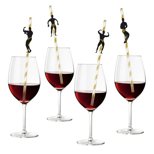 36 Gold Bachelorette Party Straws with Funny Dancer Designs