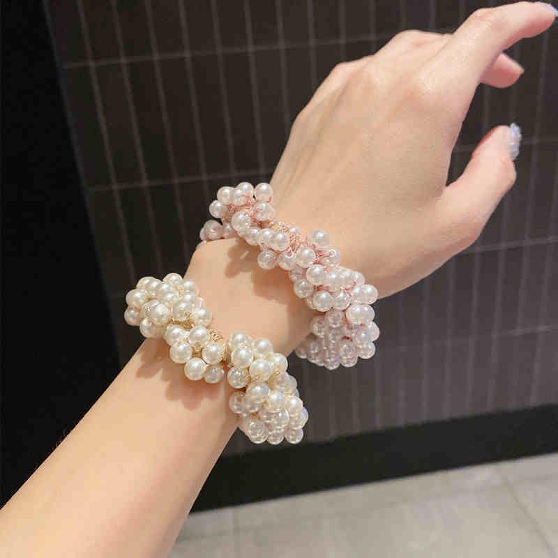 Pearl Beaded Stretch Bracelet & Hair Tie 2-in-1 Stackable Jewelry