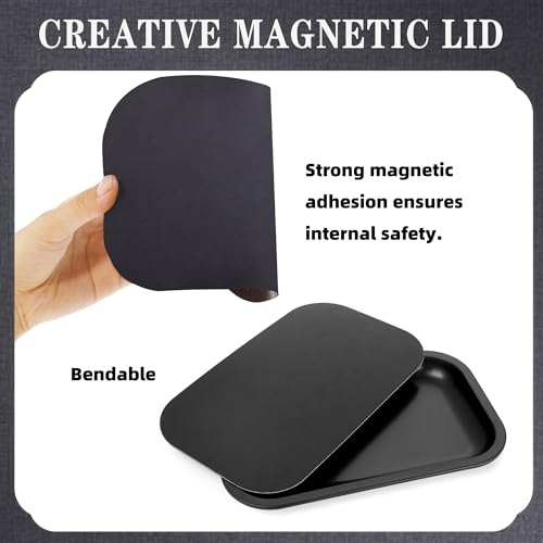 PYSEA Large Black Metal Tray with Magnetic Lid - 10.6 x 6.3 Inch Organizer
