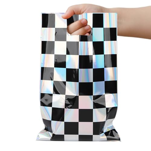30pcs Iridescent Checkered Race Car Party Favor Bags with Handles