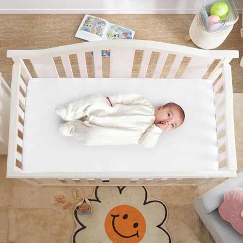 Horbaunal 2-Pack Satin Mini Crib Sheets for Pack n Play, White & Grey