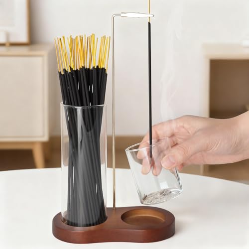 Multi-Functional Incense Holder with Glass Ash Catcher - Rustic Brown