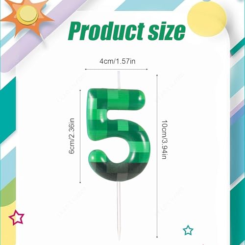 TNT Themed Birthday Candle - Green Number 5 Cake Topper