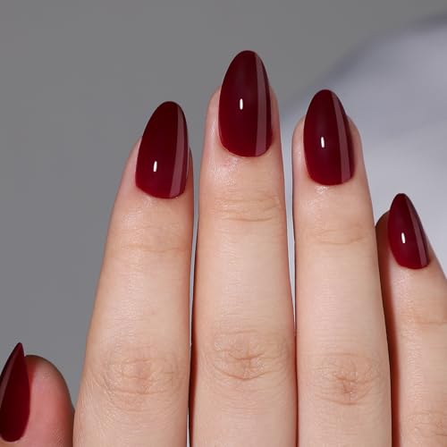 Wine Red Short Almond Press On Nails Glossy Fake Nails Kit