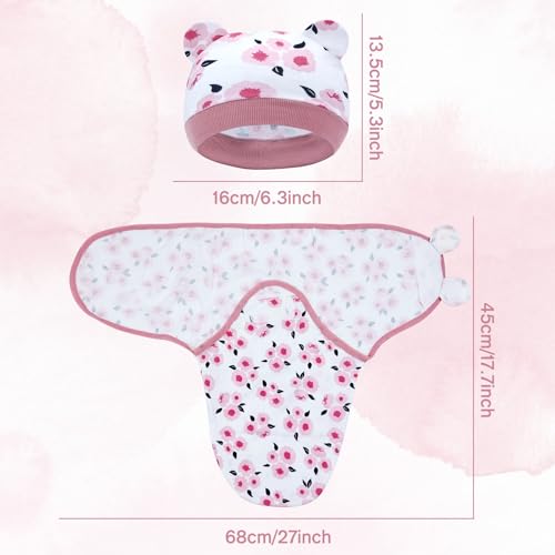 Dizila Set 3 Adjustable Cotton Blend Baby Swaddle Blanket & Hat