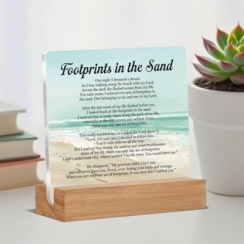 Footprints in the Sand Acrylic Desk Decor - Meaningful Christian Gift