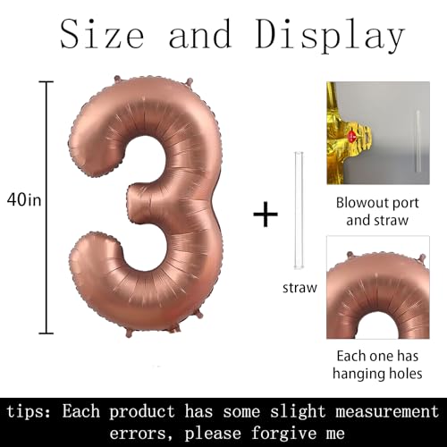 Keyali 40-Inch Number 3 Foil Helium Balloon for Birthday Party Decoration in Chocolate
