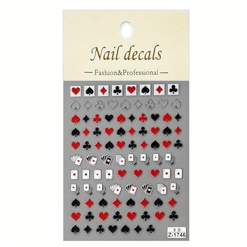 Poker Nail Stickers Self-Adhesive Playing Cards Art Decals Vegas Theme