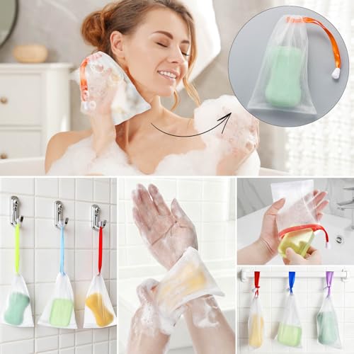 Fiwimtu 10PCS Exfoliating Soap Saver Bag - Mesh Soap Pouch with Drawstring