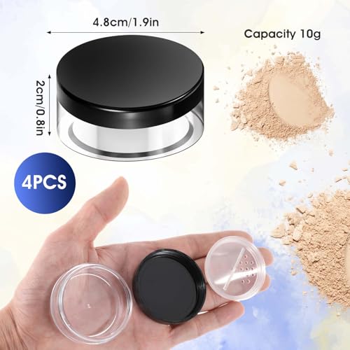 4 Pcs Refillable Loose Powder Containers, Plastic Travel Powder Compact with Rotatable Sifter