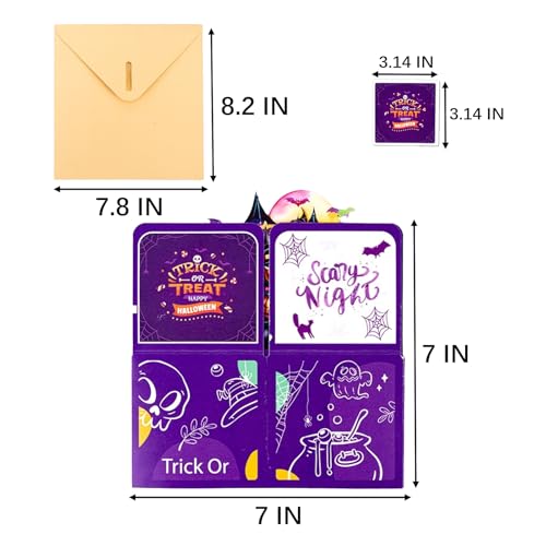 Purple Halloween 3D Pop-Up Birthday Card with Bats, Pumpkins & Skulls