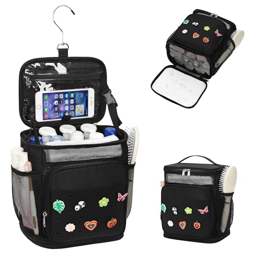 Onemoky Portable Hanging Shower Caddy - Mesh Toiletry Bag, Medium Black