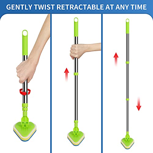 2-in-1 Extendable Shower Scrubber with Stiff Bristle & Sponge Brushes