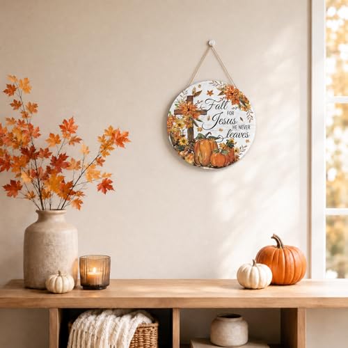 Pumpkin Fall Christian Wooden Door Hanger - Rustic Autumn Sign
