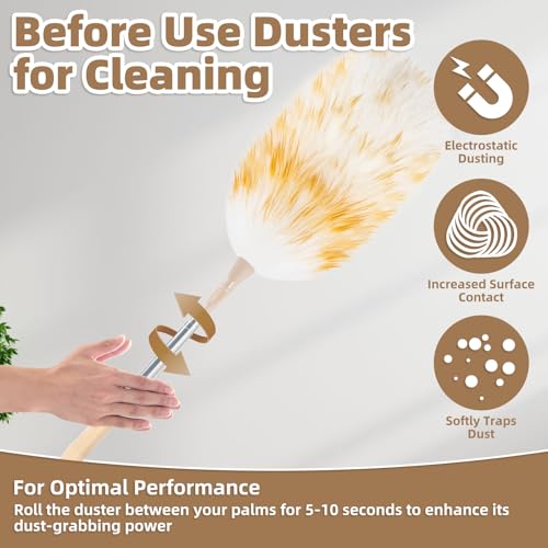 LOVECO Pale Yellow Lambs Wool Duster - Extendable 29-49 Inch for Scratch-Free Cleaning