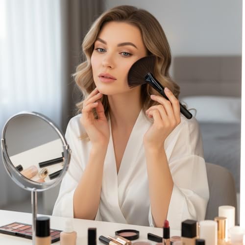 Jxiwfvl 2Pcs Fluffy Fan Makeup Brushes with Long Handles - Soft Bristle Facial Brushes for Highlighting and Powder