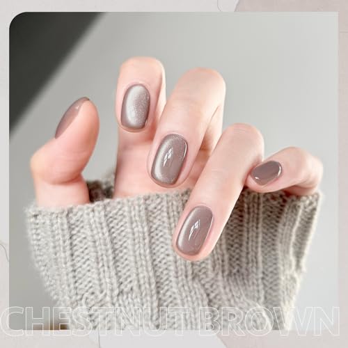 GAOY Glassy Cat Eye Gel Nail Polish Chestnut Brown 16ml with Magnet