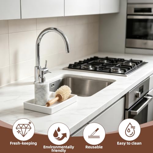 Silicone Bathroom Vanity Tray - Marble Style Countertop Organizer for Soap, Jewelry & Toiletries