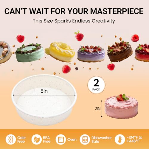 CAKETIME 8-Inch Silicone Round Cake Pan Set of 2, Non-Stick, BPA-Free, Cream