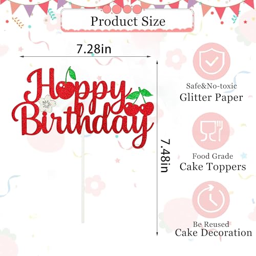 Cherry Happy Birthday Cake Topper | Fruit Theme Party Decoration