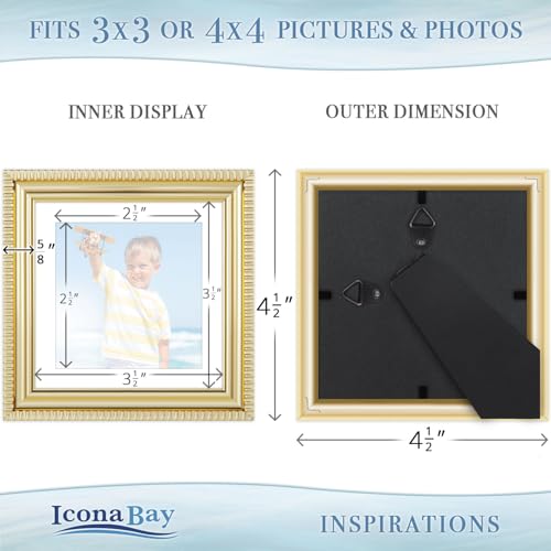 Icona Bay 4x4 Gold Picture Frame with Mat for 3x3 Photo, Wall or Tabletop