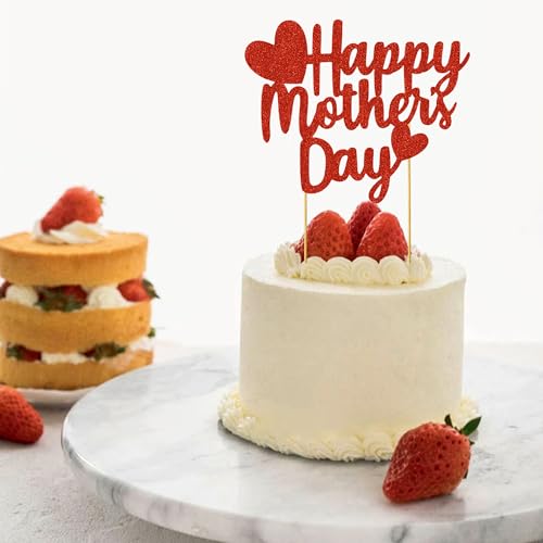 Happy Mother's Day Cake Topper - Red Glitter Decoration