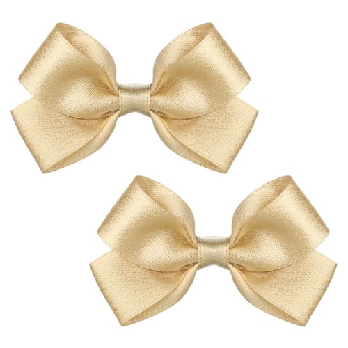 Aphumedc 2PCS Glitter Hair Bows Clips - 3 Inch Gold Tiny Bow Barrettes for Girls Toddlers