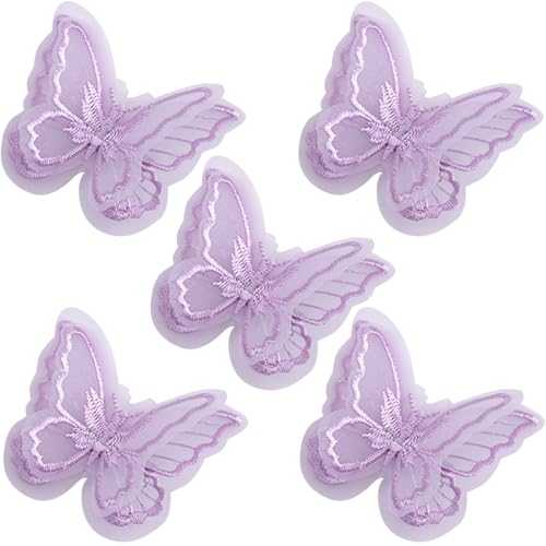 Purple Embroidery Butterfly Hair Clips Double Layer Lace Barrettes 5pcs