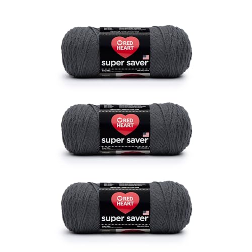 Red Heart Super Saver Worsted Yarn - Charcoal, 3-Pack (Size 4 Acrylic)