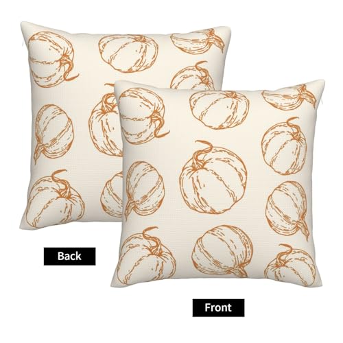 VIREOTHIA Fall Pumpkin Throw Pillow Covers, 18x18 Beige, Set of 2