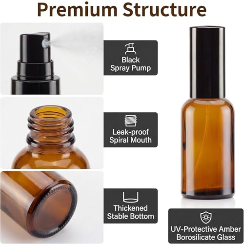 erioctry 3 Pcs 30ML Amber Glass Spray Bottles Refillable Travel Atomizer