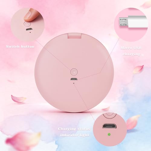 LED Rechargeable Compact Vanity Mirror - 1X/5X Magnification, Pink