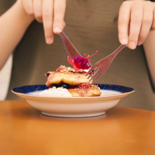 6 Pcs Wooden Utensils for Eating, Wooden Spoon Fork Cutlery Set Kitchen Wood Dinner Flatware Tableware Reusable Wood Spoon, Wooden Forks,Wooden Scraper for Travel and Camping