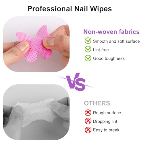 Nail Cotton Pads and Pump Dispenser Bottle Set, 400 Pcs Pink Lint Free Wipes