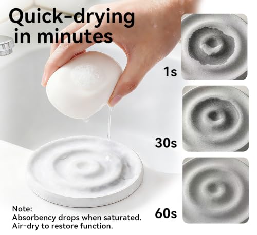 YIUMAF Diatomite Soap Dish Light Gray Round Quick Dry Absorbent Bathroom Accessory