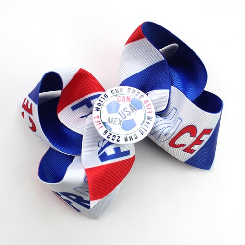 Soccer Hair Bow & Badge Pin - France Fan Ribbon Hair Accessory