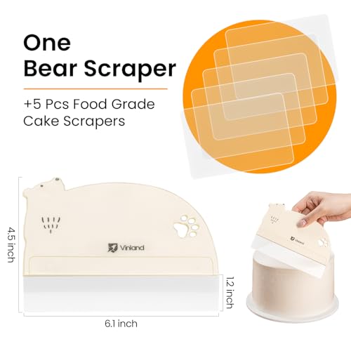 Vinland Cake Smoother Scraper Set - 1 Flexible PE Plastic Cake Scraper with 4 Additional Blades