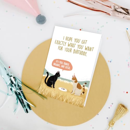 Funny Birthday Card for Cat Lovers - Blank Inside, 8x5.3in