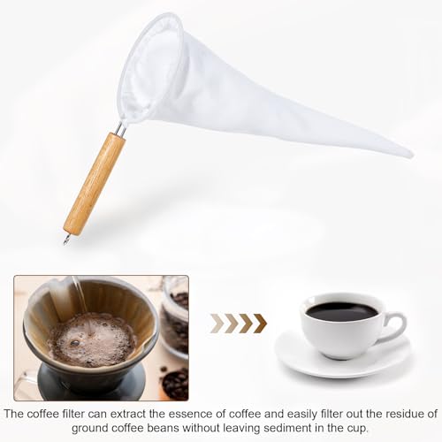 Reusable Flannel Coffee Strainer with Wooden Handle