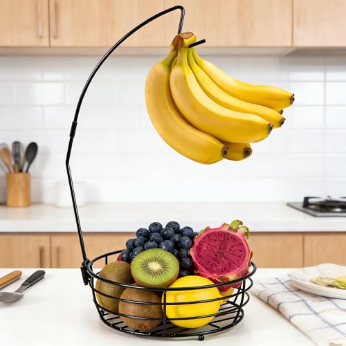 Vituney Metal Fruit Basket with Banana Hanger - Rust-Proof Counter Organizer