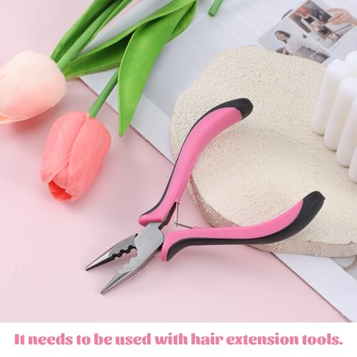 Hair Extension Pliers 3-Hole Mini Tool for Micro and Nano Rings Pink
